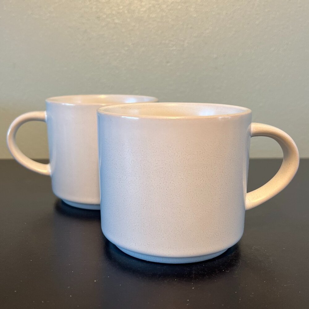 Set of 2 Pottery Barn MASON STONEWARE Ivory White Mugs ~ Minimalist Design